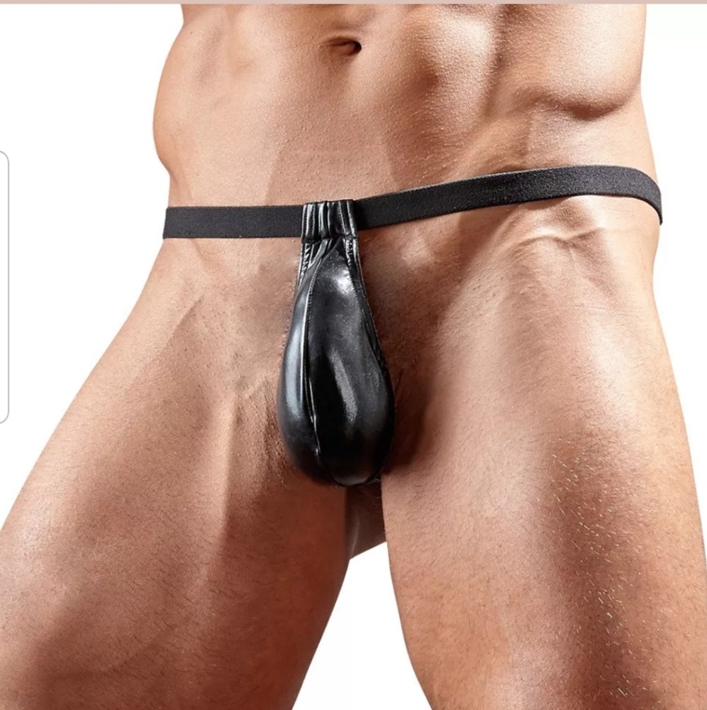Black Faux Leather Thong Sexy G-String Rave Party